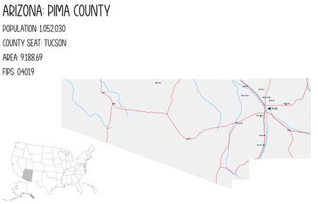 Large and detailed map of Pima county in Arizona, United States.のイラスト素材