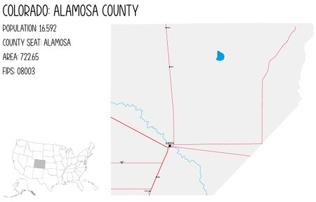 Large and detailed map of Alamosa County in Colorado, USA.のイラスト素材