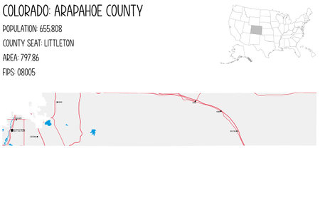 Large and detailed map of Arapahoe County in Colorado, USA.のイラスト素材