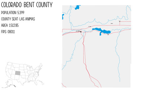 Large and detailed map of Bent County in Colorado, USA.のイラスト素材