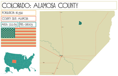 Large and detailed map of Alamosa County in Colorado USA.のイラスト素材
