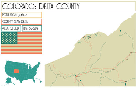 Large and detailed map of Delta County in Colorado USA.のイラスト素材