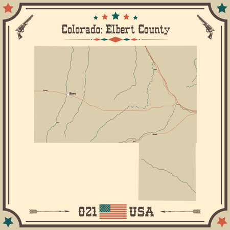 Large and accurate map of Elbert County, Colorado, USA with vintage colors.のイラスト素材
