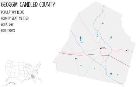Large and detailed map of Candler County in Georgia, USA.のイラスト素材
