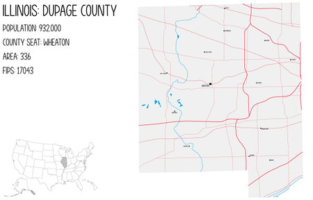 Large and detailed map of DuPage County in Illinois, USA.のイラスト素材