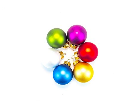 Christmas toys on a white background with place for text. New Year. Free place. Christmas holidays.の写真素材