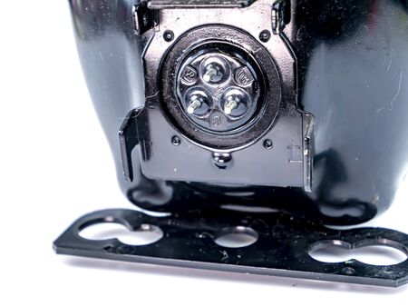 Compressor for repairing refrigerators on a white background. Repair of refrigerators. Equipment. Valve. Piston. Place for text. Spare parts for the refrigerator.の写真素材