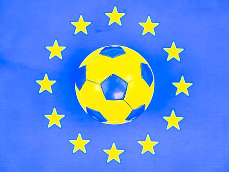 European Union flag and soccer ball. Football. Championship. Europe. Sport. Place for text.の写真素材