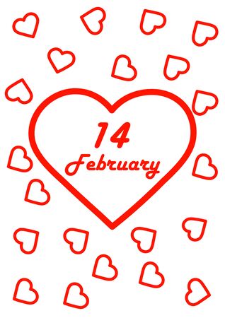 Heart symbol with the date of the holiday of Valentine's Day. Valentine's card. Template for text. Background vector image. Poster. Love heart. Human relationships. Booklet.のイラスト素材