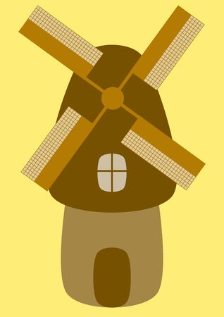 Windmill for grinding grain on a farm field. Grinding grain into flour. The farm. Agriculture. Place for text. Poster. Advertising. Vector background image.のイラスト素材
