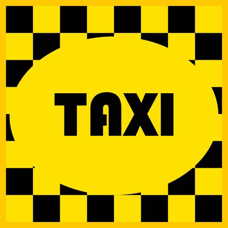 Sign of a taxi car stopping place. Template for text. Sign board. The place where the taxi stops. Yellow and black color of taxi checkers. Poster. Billboard. Place for text.のイラスト素材