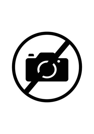 A camera with a stripe sign is forbidden to take pictures. Pointer. Prohibition sign. Poster. Advertising on the billboard. Place for text. Template. Vector background image.のイラスト素材
