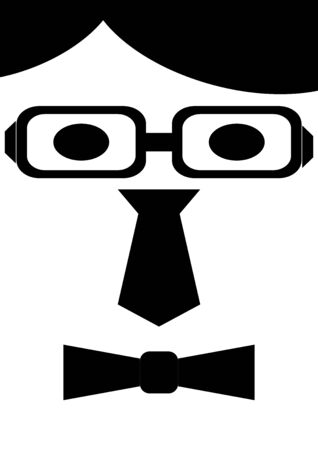 The abstract outline of a male face with glasses for father's day. Rim glasses. The bow tie. Tie under a jacket. The head of a man. Hat headdress. Template for text. Poster. Holiday Father's Day.のイラスト素材