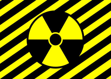 Warning sign attention radioactive area is dangerous. Chernobyl Fukushima. Atomic Energy. Nuclear power plant. Good for life. Nuclear weapons. Nuclear war. Science lab. Stop.のイラスト素材