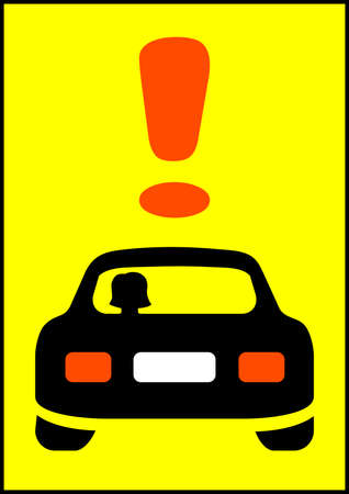 Attention woman driving a car road sign. Transport. Traffic Laws. Template with place for text. Avisha. Booklet. Background vector image.のイラスト素材