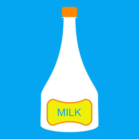 Plastic bottle of milk on a blue background. Food products in plastic containers. Milk in a bottle with a label. Food and drinks. Baby food. Environmental pollution. Ecology. Place for text. Vector.のイラスト素材