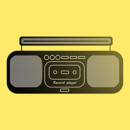 Cassette retro tape recorder portable with a handle. Cassette player for audio recordings. A tape recorder for listening to musical audio recordings. Retro electronic technologies. Leisure activities.のイラスト素材