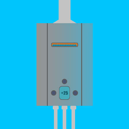 Gas water heater for heating water in the house. Winter heating season in the apartment. Gas equipment repair. Heating water. Community services. Industrial equipment. Template for text.のイラスト素材