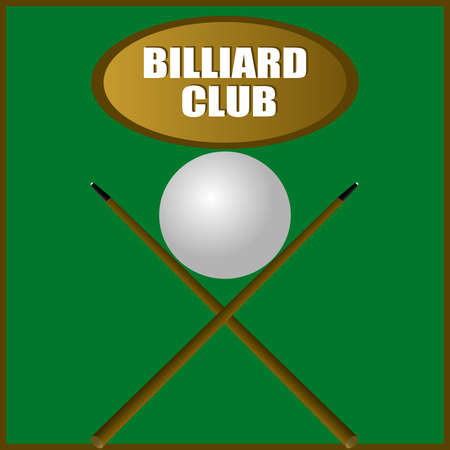 Billiard ball and cue on the playing table. Billiard pocket for a sphere. Balls in a pyramid. Break...