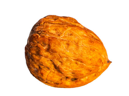 Chopped walnut fruit on a white background. Walnut kernel. The shell is cracked. Harvesting garden...