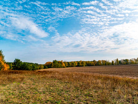 A plowed agricultural field against the cloudy skyline.