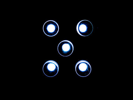 White led electric bulbs glow in the dark. Led light bulbs at night. Night illumination. Electric...