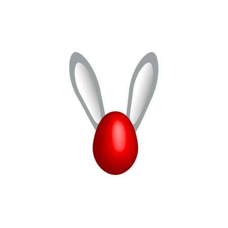 Red Easter egg with gray bunny ears. 3D vector. Red egg. Easter bunny. Hare ears. Religious holiday. The culture of the peasants. Greeting card. Spring season. Poster. Booklet. Background.のイラスト素材