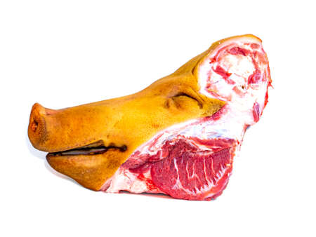 Pig meat head on a white background.