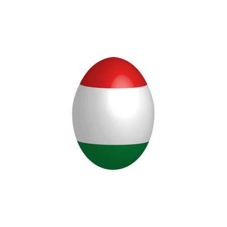 Easter egg in the colors of the flag of Hungary. Hungary flag. Easter chicken egg. Christian religion and culture. Christian cross. Hungarian symbol. Religious holiday. Hungarian holidays.のイラスト素材