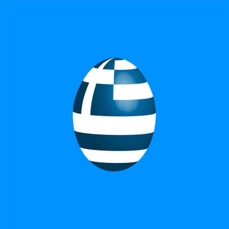 Easter egg in the colors of the Greek flag. Greece flag. Easter chicken egg. Christian religion and culture. Christian cross. Greek symbol. Religious holiday. Holidays in Greece.のイラスト素材