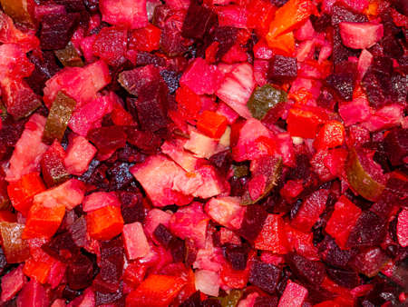 Vegetable salad vinaigrette made from chopped vegetables. Chopped vegetables. Vinaigrette salad. Menu of dishes. Vegetarian food. Home kitchen. Culinary recipe. Cooking food. Healthy eating.の写真素材