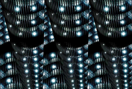 Abstract geometric image of a building night illumination. Night lighting. Office building. UFO....