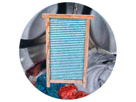 Ribbed board for hand washing home clothes. Washing machine. Washing machine tank. Handwash. Repair and maintenance of equipment. Customer Service. Modern technologies.の写真素材