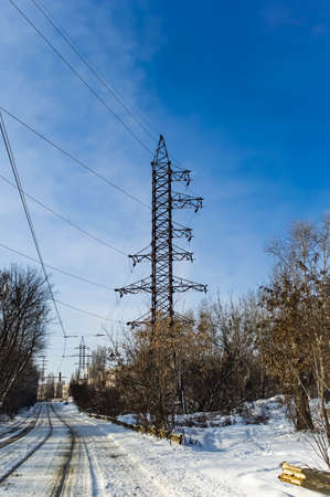 Tower with wires of a high-voltage electric line.