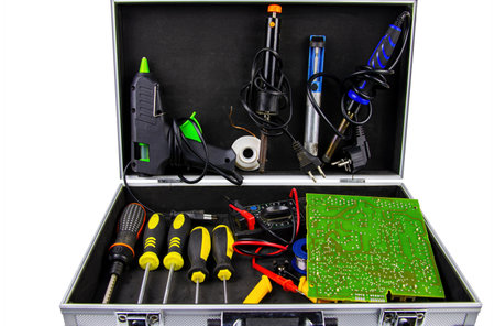 A set of mechanics tools for maintenance of equipment.