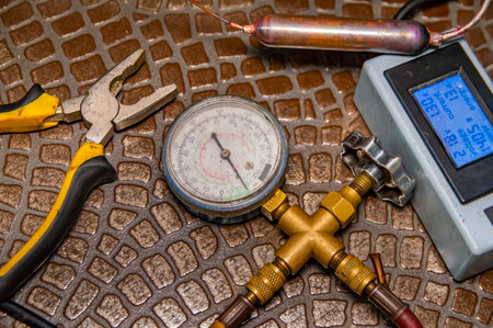 Tools for repairing refrigerators and air conditioners.の写真素材
