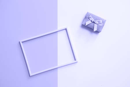 Trendy color of year 2022 Very Peri. Empty photo frame for text with copy space. Trendy color...