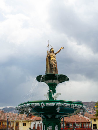 Fountain in the center of the city of Cusco, Peruの写真素材