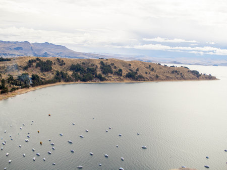 Aerial view of Lake Titicaca, Puno, Peruの写真素材