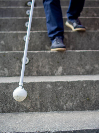 Detail of the Ball Race Overfit Tip of a white cane used by a blind personの写真素材