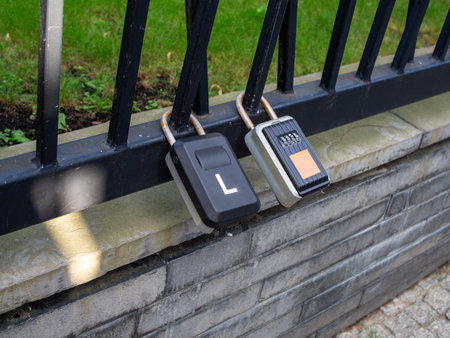 Two locks on a fence in the park. Security and safety.