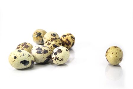 The gang, quail eggs on white backgroundの写真素材
