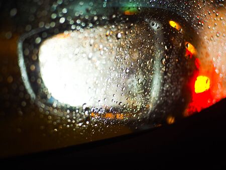 Rain in the car at nightの写真素材