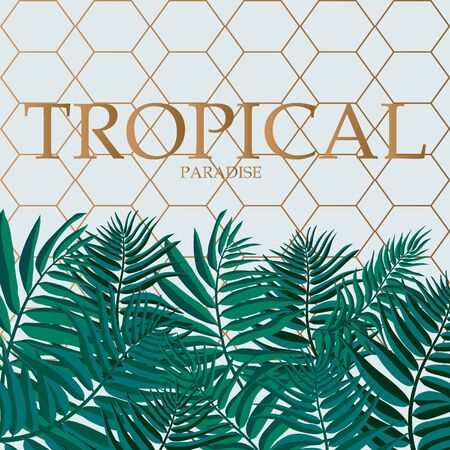 Trendy Tropical Leaves Vector Design. Palm leaves with golden abstract background.のイラスト素材