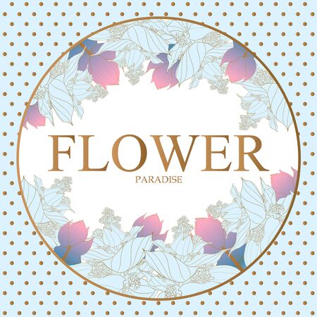 Trendy Flower Vector Design. Pastel medinilla with golden dots background.のイラスト素材