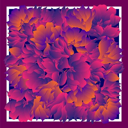 Silk scarf with hand drawn white magnolia blossom. Abstract vector with hand drawn floral elements. Card, bandana print, kerchief design, napkin. Eps10のイラスト素材