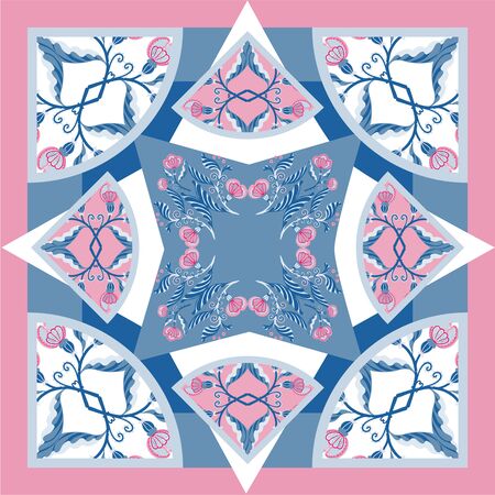 Silk scarf delicat colors with abstract flowers vector pattern with hand drawn floral elements.Card, bandana print, kerchief design, napkin Ready for printのイラスト素材