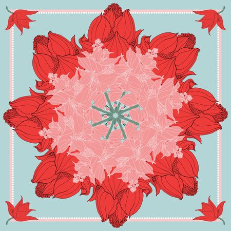 Colorful silk scarf with flowering medinilla. EPS10のイラスト素材
