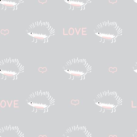seamless cute hedgehog animal pattern vector illustrationのイラスト素材