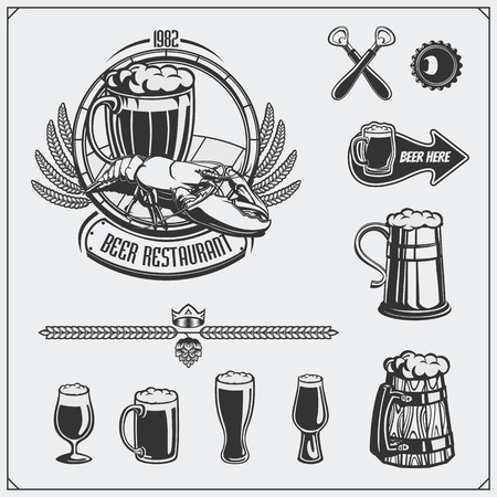 Beer set. Signs, symbols and design elements.のイラスト素材